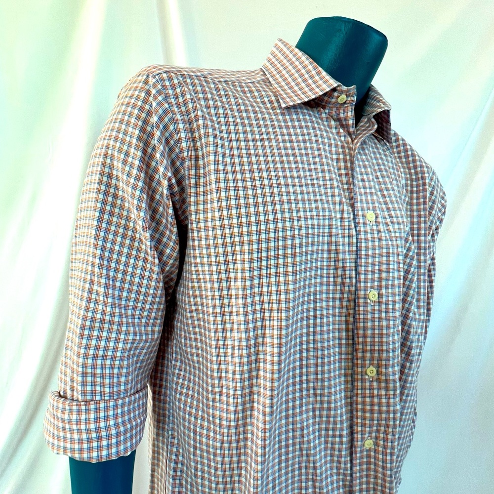 DAVID DONAHUE Long-sl Buttoned Shirt. Work, Casual,Dress. 16.5/34-35. Blu/Or/Wh